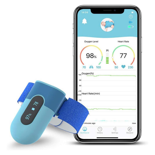 Wellue BabyO2 Baby Wearable Blood Oxygen Saturation Monitor, with Alarm in APP, Track O2 Level & Heart Rate Foot-Wear Monitor Bluetooth (for 0-3 Years Old)