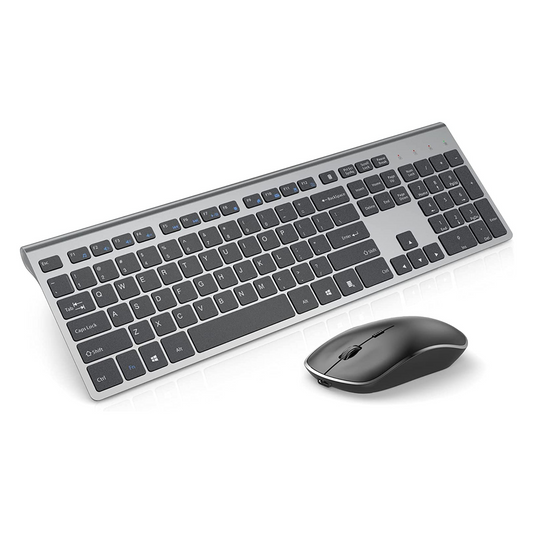 Rechargeable Wireless Keyboard Mouse-J JOYACCESS 2.4G Full Size Thin Wireless Keyboard and Mouse with Long Battery Life, Ergonomic and Compact Design for Laptop,PC,Desktop,Computer,Windows-Black& Grey