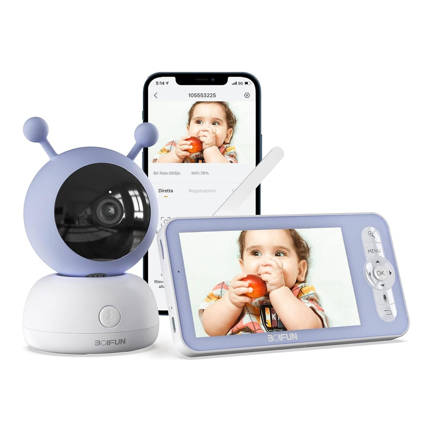 Boifun 5" Baby Monitor, 1080p Wifi Baby Monitor Via Android/IOS App Control, Video Record & Playback, Sound & Temperature Sensor Detection, Night Vision, 2-Way Talk, Baby Monitor With Camera And Audio