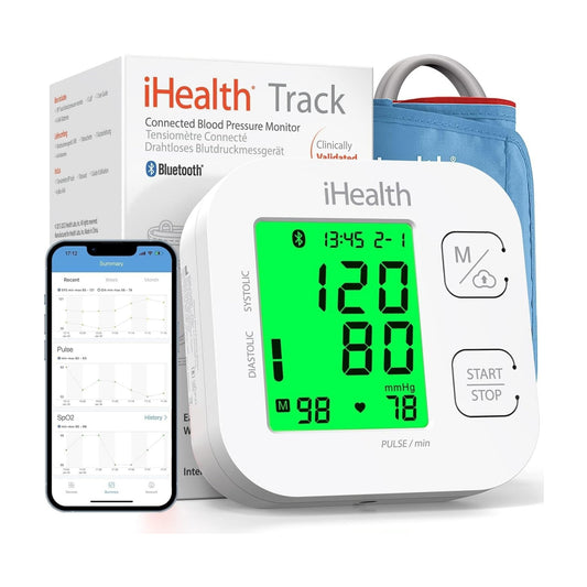 iHealth Track Smart Upper Arm Blood Pressure Monitor with Wide Range Cuff That fits Standard to Large Adult Arms, Bluetooth Compatible for iOS & Android Devices