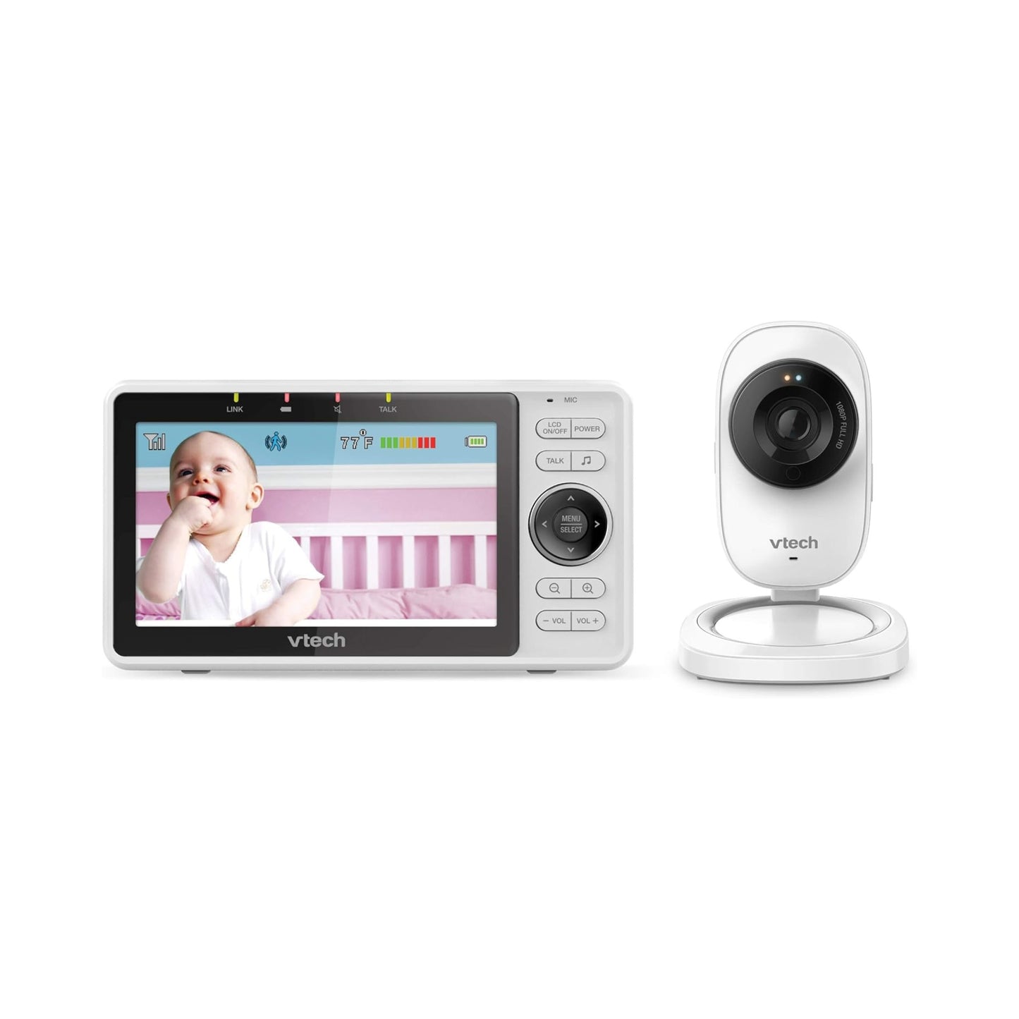 VTech RM5752 Wireless WiFi Video Baby Monitor with Free Remote Access Myvtech Baby App for Viewing, 1080p HD Camera with 5-Inch Hd Touch Screen. Local or Remote 2-Way Talkback, White, One Size