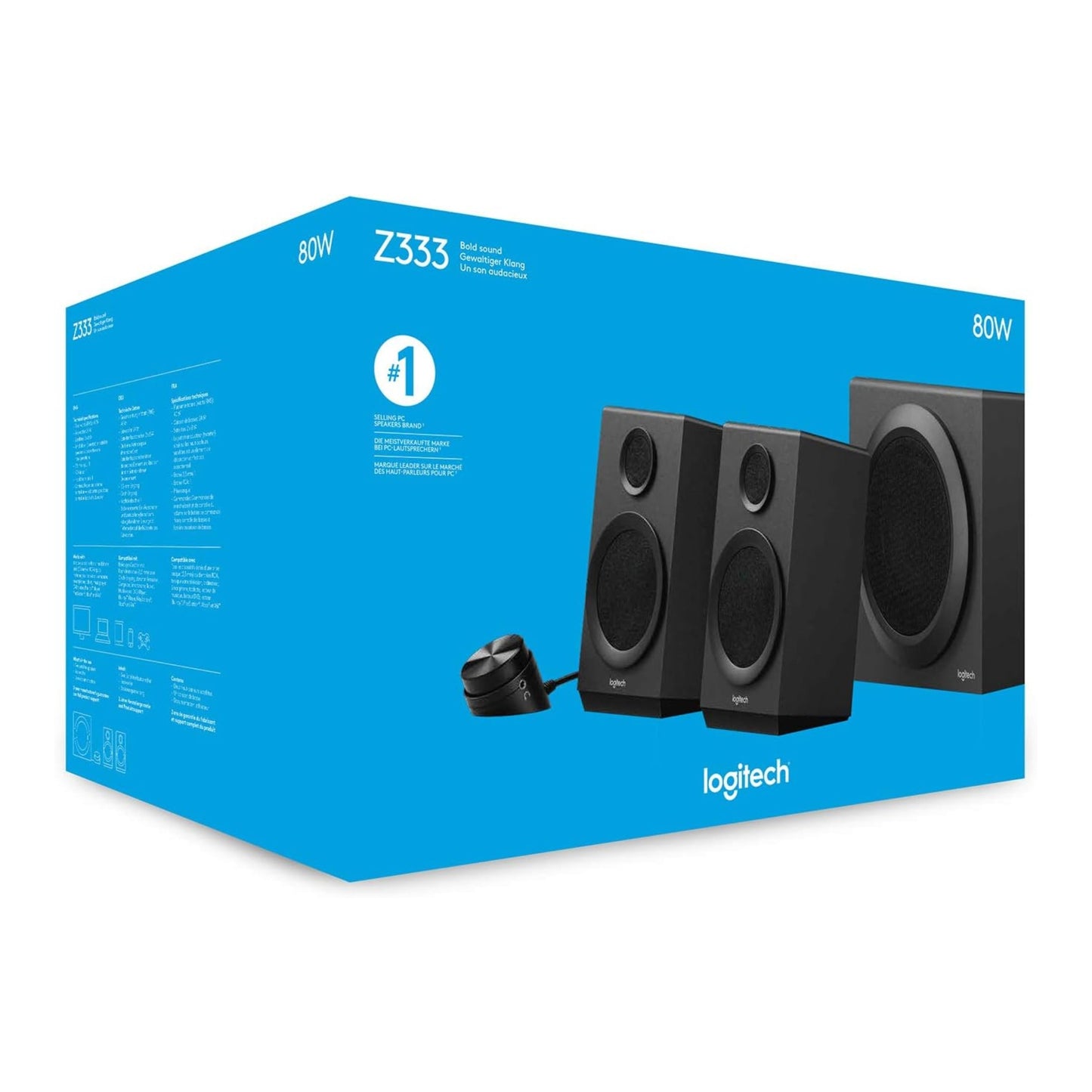 Logitech Z333 2.1 Speakers – Easy-access Volume Control, Headphone Jack – PC, Mobile Device, TV, DVD/Blueray Player, and Game Console Compatible, Black