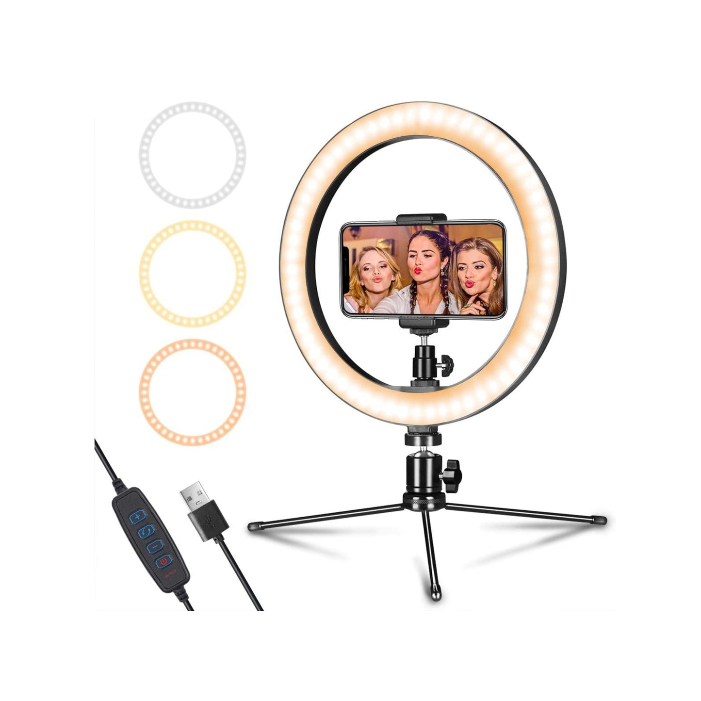 LED Ring Light 10" with Tripod Stand & Phone Holder for Live Streaming & YouTube Video, Dimmable Desk Makeup Ring Light for Photography, Shooting with 3 Light Modes & 10 Brightness Level