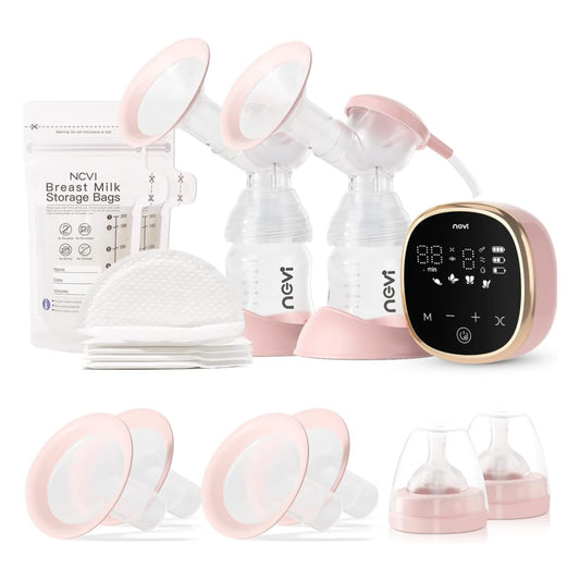 NCVI Double Electric Breast Pump, Portable Anti-Backflow, with 4 Size Flanges, 4 Modes & 9 Levels,Mirror LED Display, 10 Breastmilk Storage Bags,Ultra-Quiet and Pain Free Breast Pumps