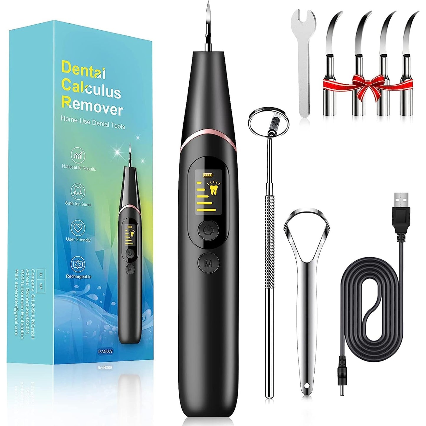 Electric Plaque Remover for Teeth- Teeth Cleaning Kit Tartar Remvoer for Teeth LED Light, IPX7 Waterproof Teeth Cleaner Tools with 5 Modes 4 Heads & Oral Mirror to Remove Plaque and Tartar