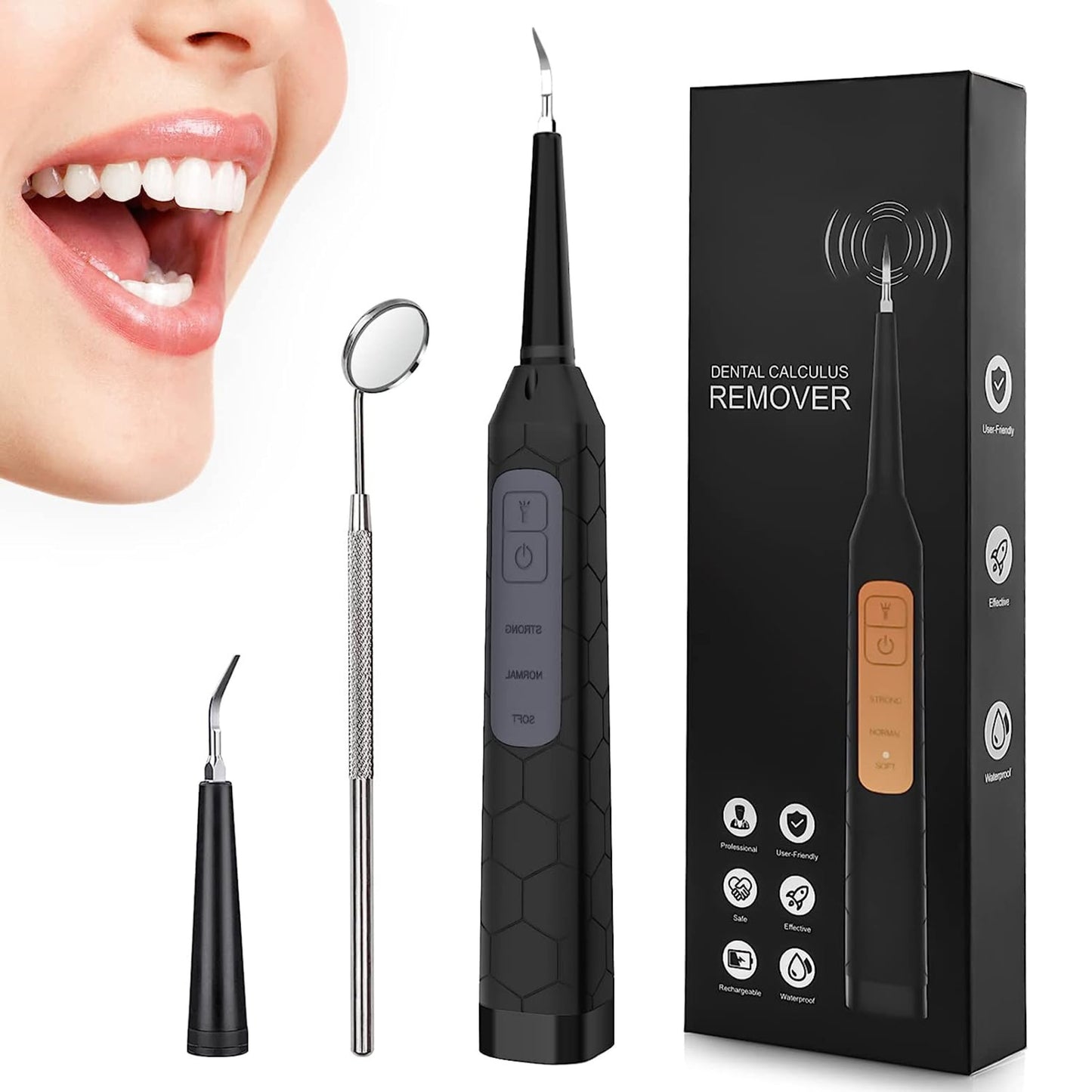 Electric Dental Plaque Removal Kit, Teeth Cleaner with Mouth Mirror, Professional Dental Plaque Cleaning Kit, Waterproof Teeth Cleaning Kit with LED Light and 3 USB Rechargeable Modes