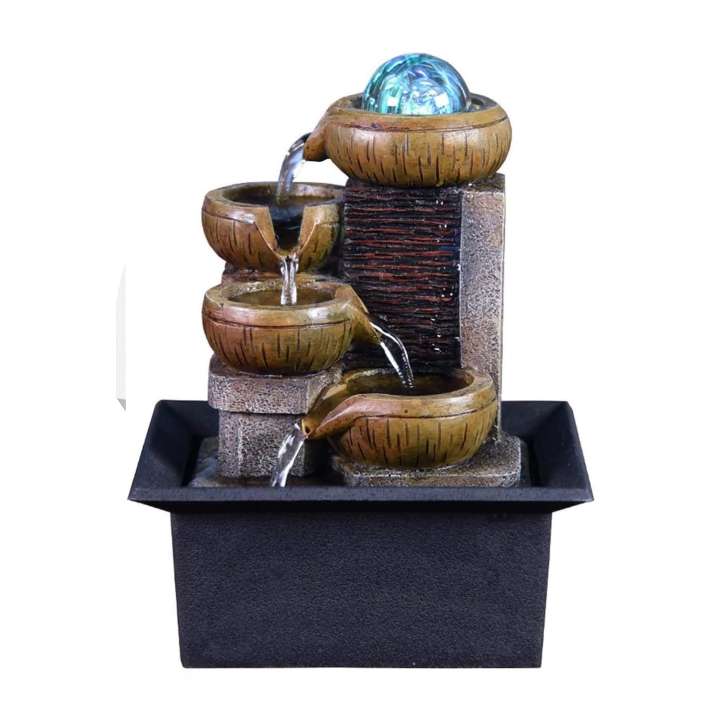 Mini Waterfull Feature Indoor Fountain, Small Water Fountain with LED Ball On The Top for Office, Home Decoration