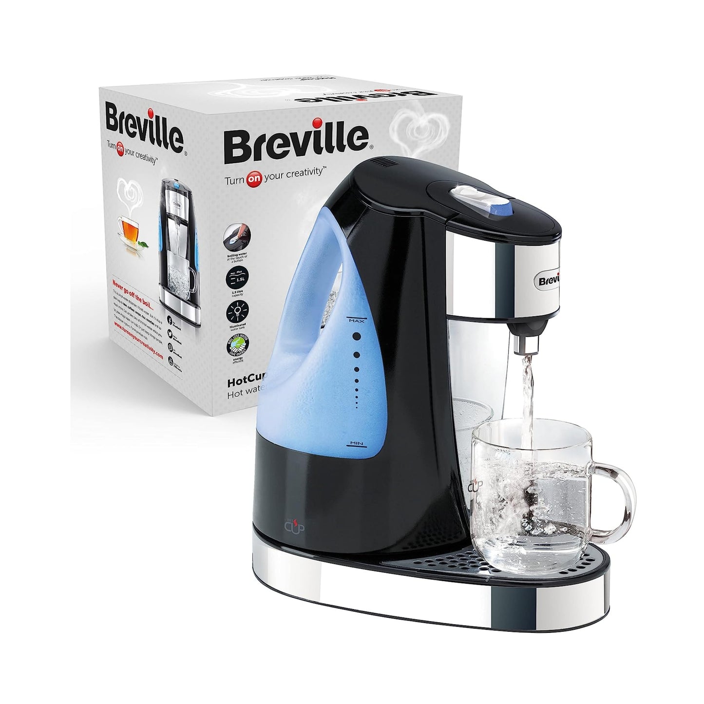 Breville HotCup Hot Water Dispenser | 3kW Fast Boil |1.5L | Energy-Efficient | Gloss Black [VKJ142]