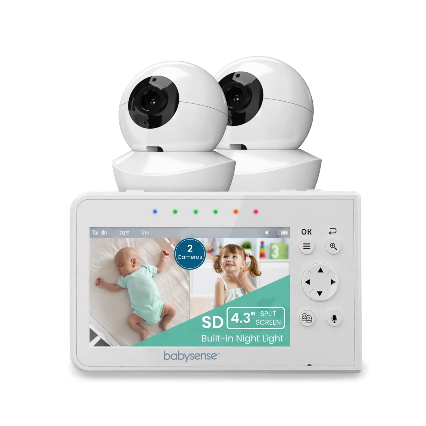 Babysense Baby Monitor, 4.3" Split Screen, Video Baby Monitor with Cameras and Audio, Remote PTZ, 960ft Range (Open Space), Adjustable Night Light, Two-Way Audio, Zoom, Night Vision, Lullabies