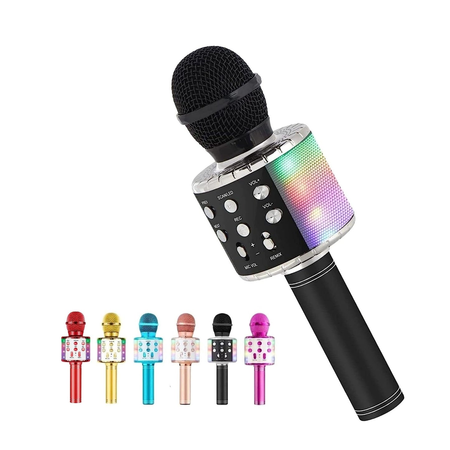 Karaoke Microphone for Kids Singing,5 in 1 Wireless Bluetooth Microphone with LED Lights Karaoke Machine Portable Mic Speaker Player Recorder for Home Party Birthday Black