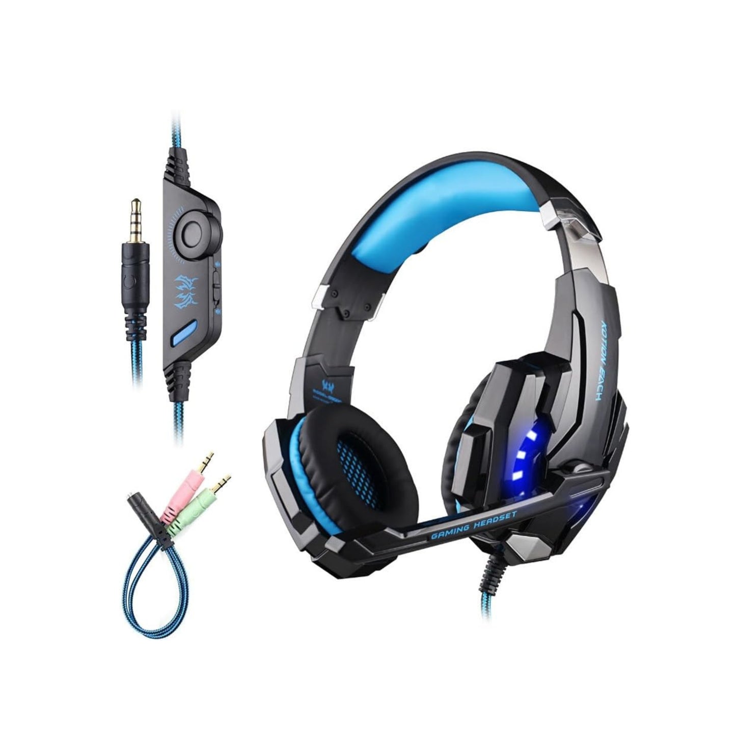 Mengshen Gaming Headset for PS4/ Xbox one/Xbox One S/PC/Laptop/Cell Phone - Gaming Headphone with Mic, LED Light, Bass Surround, Noise Cancelling, Soft Earmuffs, G9000 Blue