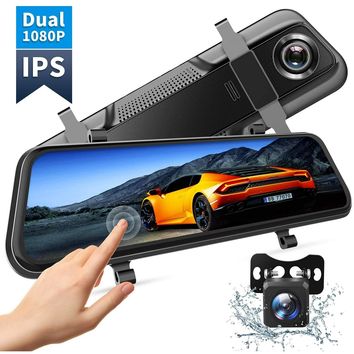 Like A New VanTop H609 Dash Camera 1080P Mirror Dual Dash Cam, 10" IPS Full Touch Screen, Infrared Night Vision, Motion Detection, G-Sensor Black