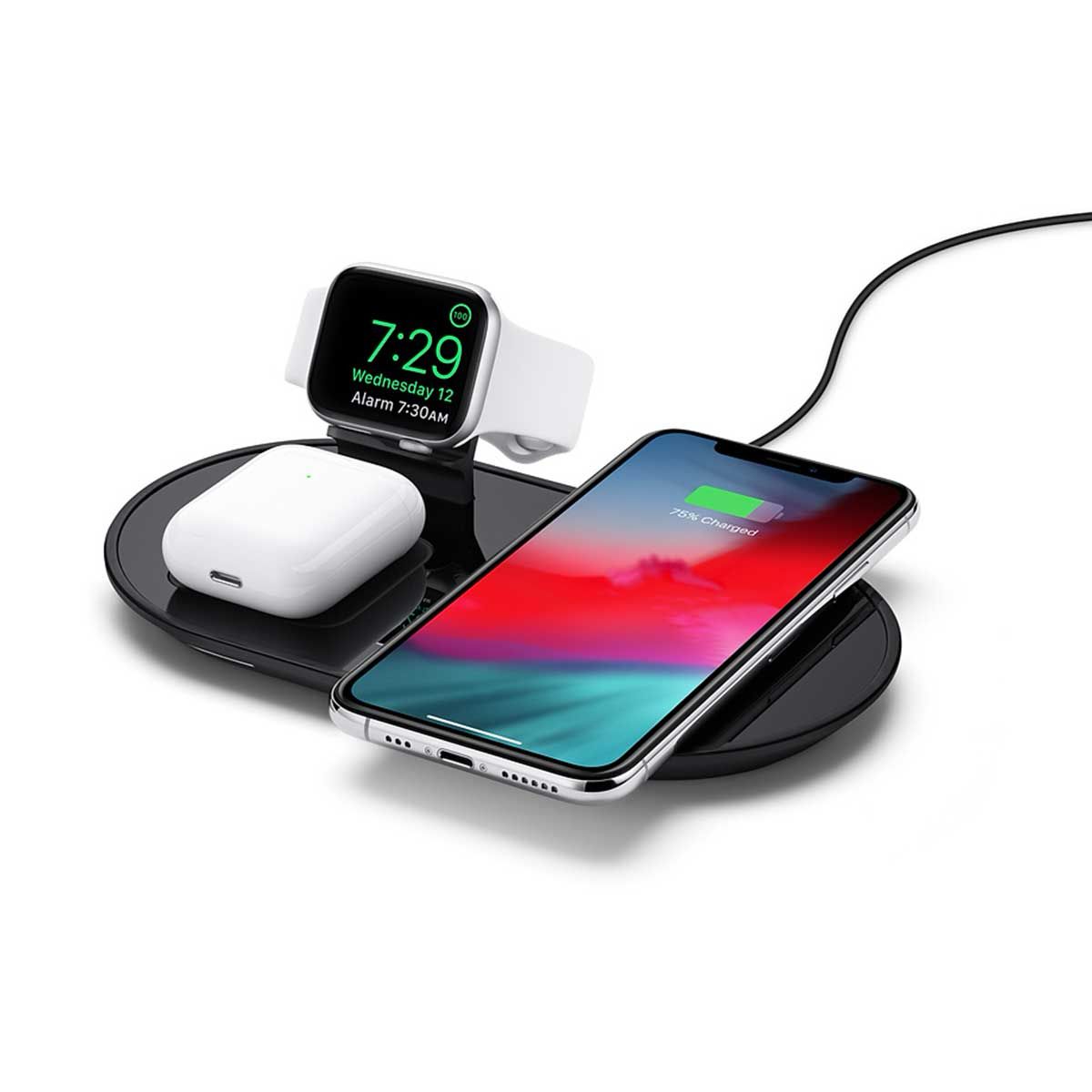 Mophie 3 in 1 Wireless Charge Pad - Qi Wireless 7.5W Charging Pad for Apple iPhone, Airpods, and Apple Watch - Polished Black