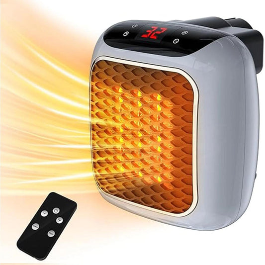 Electric New Handy Heater Turbo Wall-Outlet 800 Watts with Temperature Control Remote| Mini Heater, Portable Heater| Mini Heater for Bedroom (Office Work Room, Bathrooms, Rooms) - CREZO GREY
