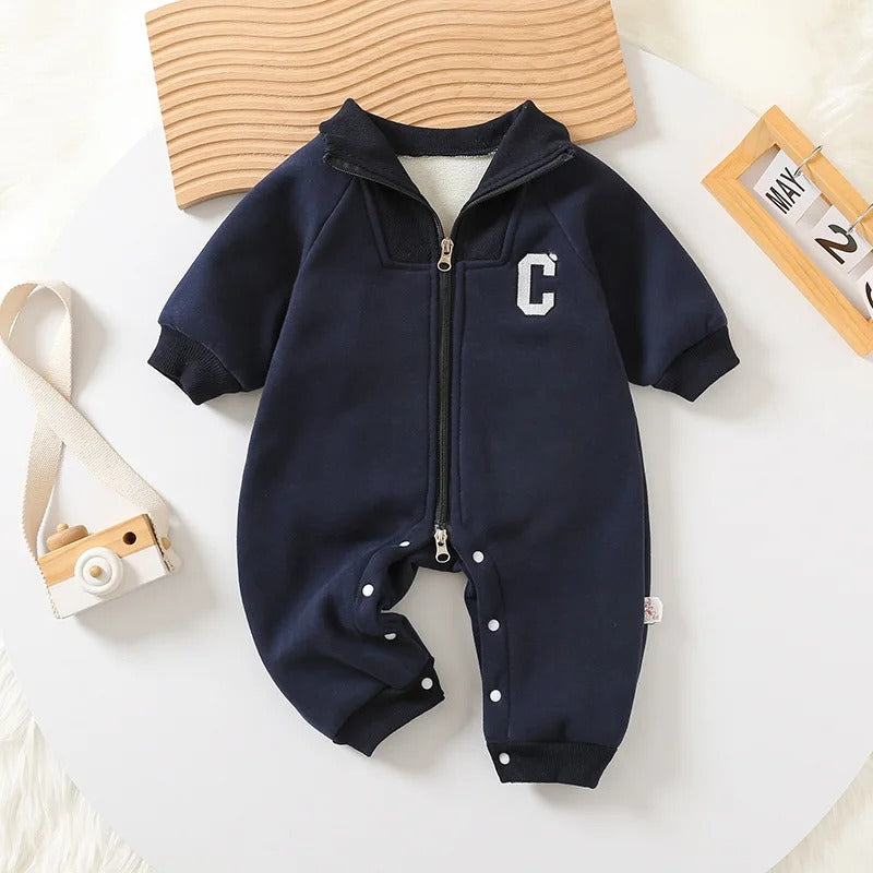 Baby Toddler Thick Lining Fur Lining Toddler Romper Jumpsuit Size 12 month navy