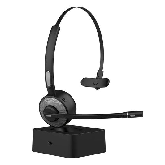 YAMAY M98 Bluetooth Headset with Noise Canceling Mic, Wireless over-Ear Headset with Stand for Trucker Home Office