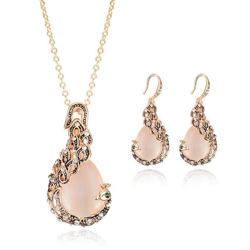 (Necklace + earrings)Women's Elegant Drops Rhinestone Pendant Hook Earrings Jewelry 1set/3pcs