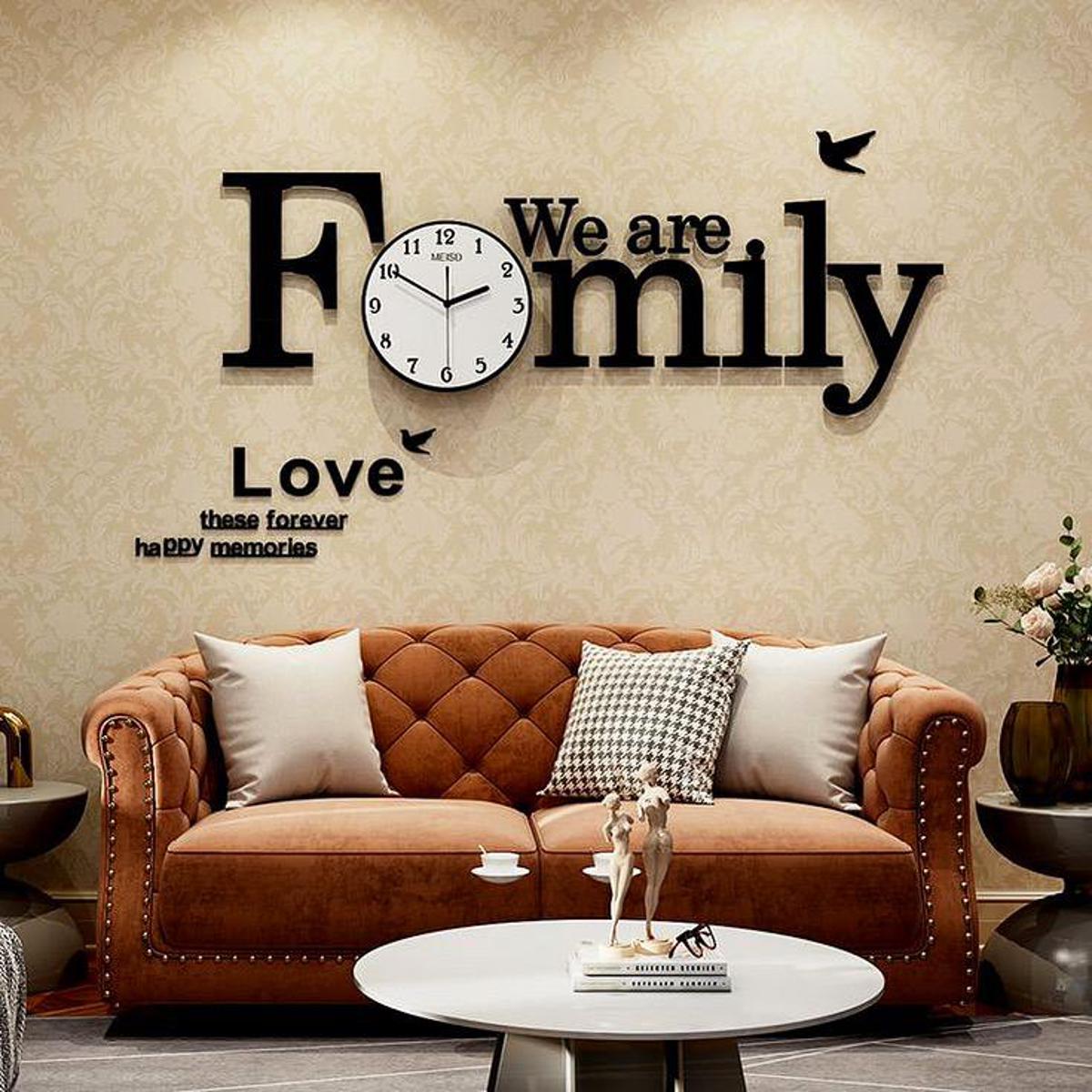 We are Family clock, clocks for wall clock for home, family clock, clocks Wall Clock 3D ,35*35 inch Wooden Watch DIY Design Decoration We Are Family With Birds Numeral Quartz For Home Decor Living Room And Offices And For Gifts