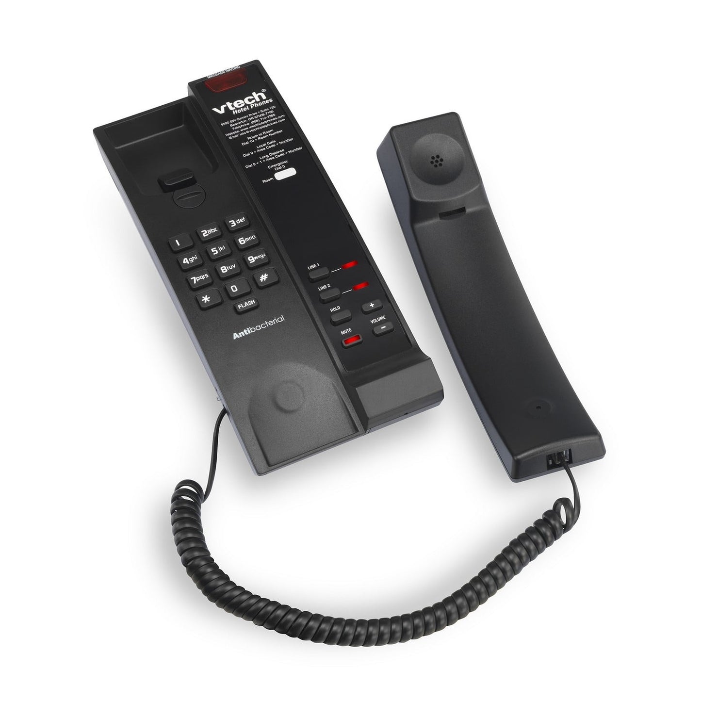 Vtech A2321 2-Line Contemporary Analog Corded TrimStyle Phone Matte Black