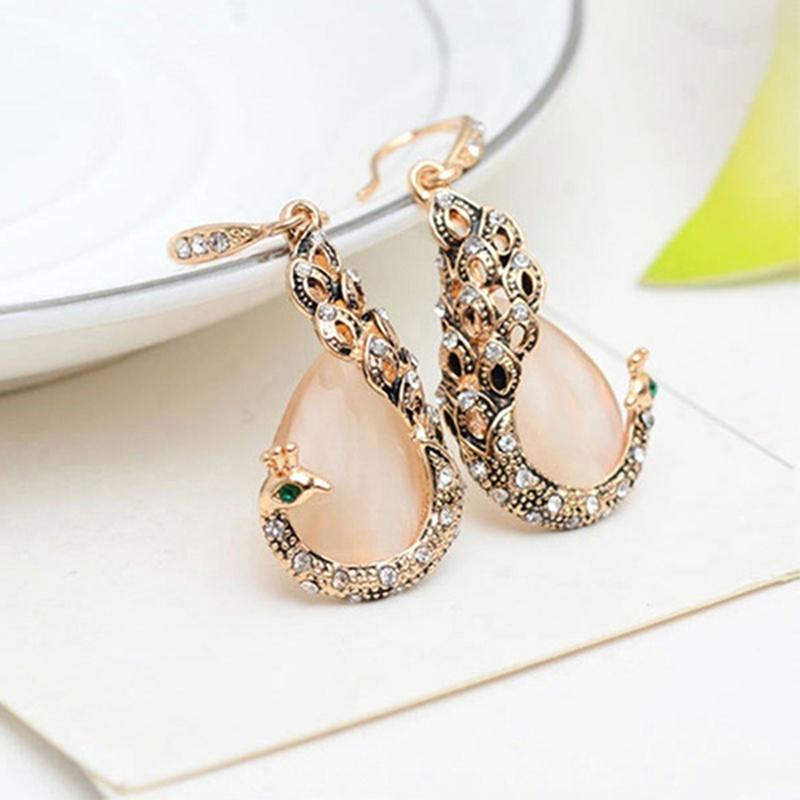 (Necklace + earrings)Women's Elegant Drops Rhinestone Pendant Hook Earrings Jewelry 1set/3pcs