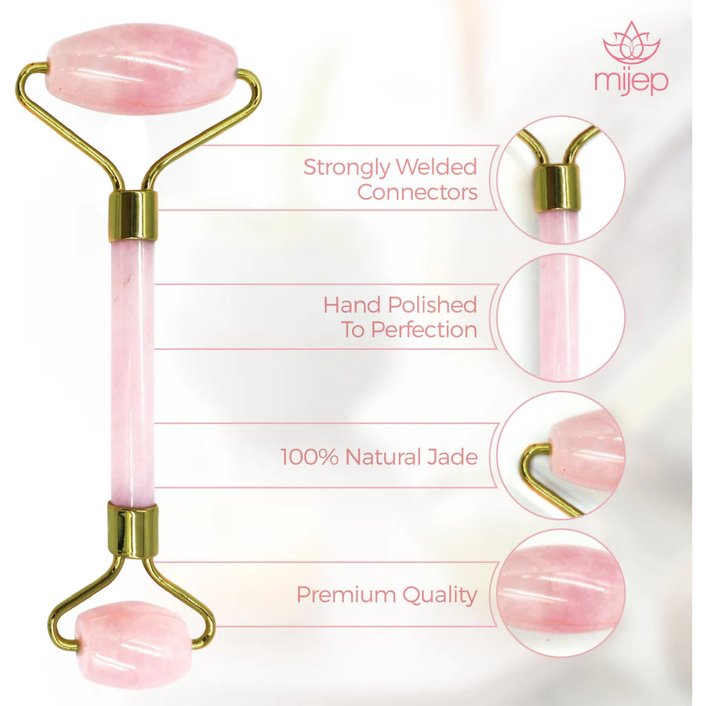 Rose Quartz Roller - 100% Premium Quality Rose Quartz Roller for Face Stunning Box perfect for Gift. Jade Roller alternative.