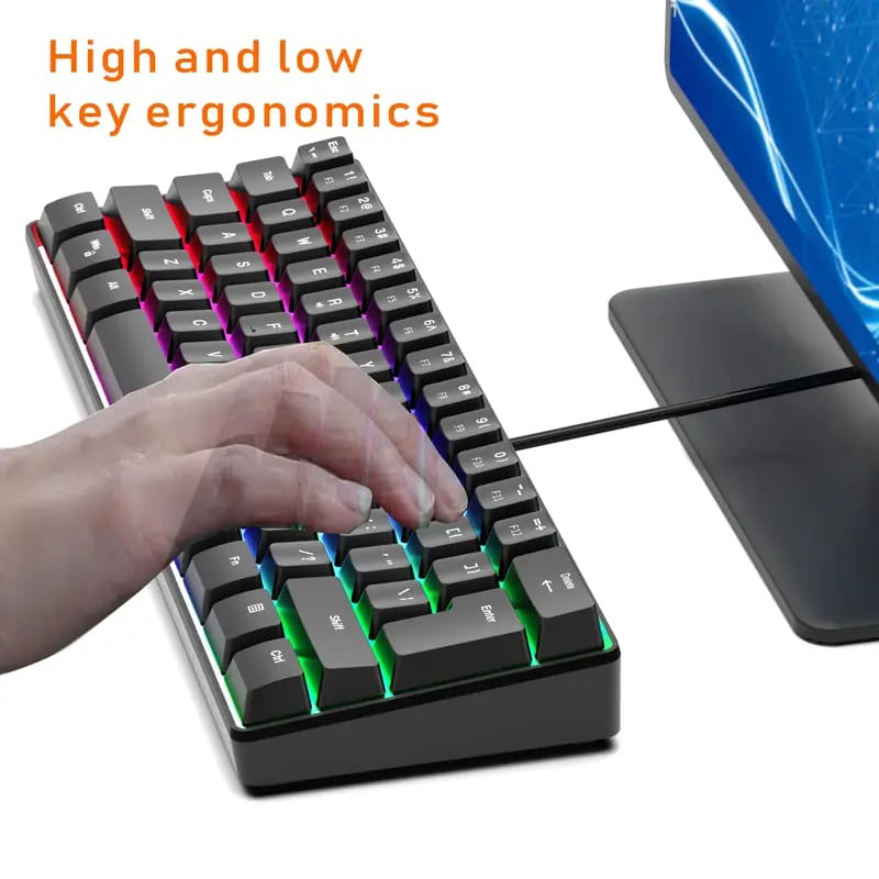 Black RGB Colorful Luminous Gaming Keyboard Mini 60% Scale 61 Keys Translucent USB Keyboard Suitable For Desktop Computer Laptop All-in-one Multiple Systems Multiple Games