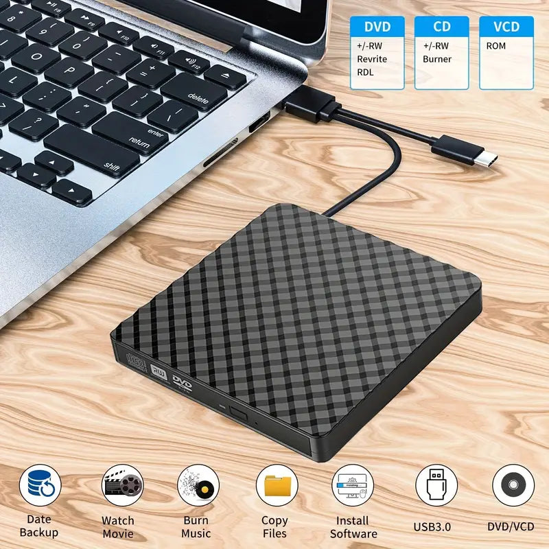 External DVD Drive USB 3.0 Type-C CD Burner Portable CD DVD +/-RW Drive DVD Player for Laptop CD ROM Rewriter Burner Compatible with Laptop Desktop PC Windows 11/10 MacBook Pro/Air Mac Linux Mac OS