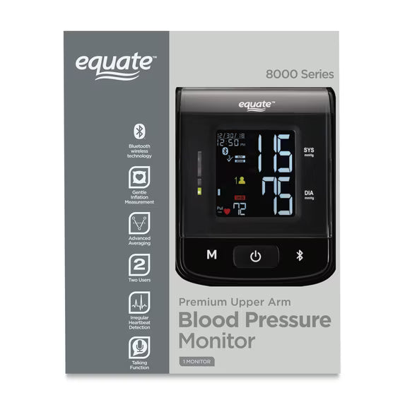 Equate Premium Upper Arm Blood Pressure Monitor and Wide Range Arm Cuff with Bluetooth Wireless Technology, Voice Readout Technology and Irregular Hearbeat Detection