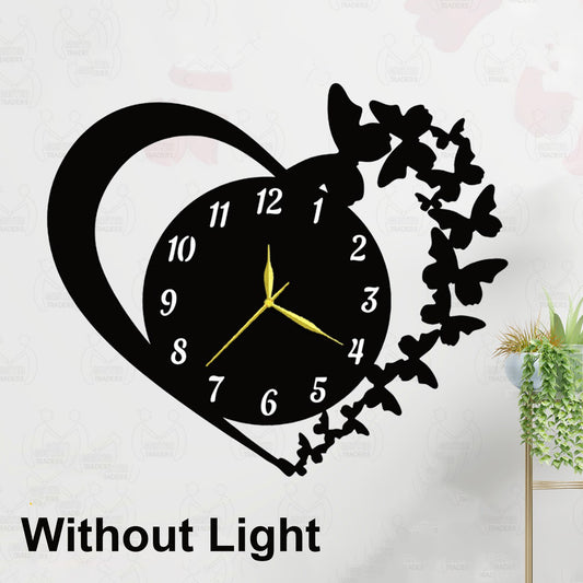 Heart Wooden Clock With Premium Light I The New Wooden Wall Clock Big Size I Wall Clock I Wooden Wall Clock I Wall clocks for bedroom I Wall Clocks for drawing room I Wooden Wall Clocks for bedroom