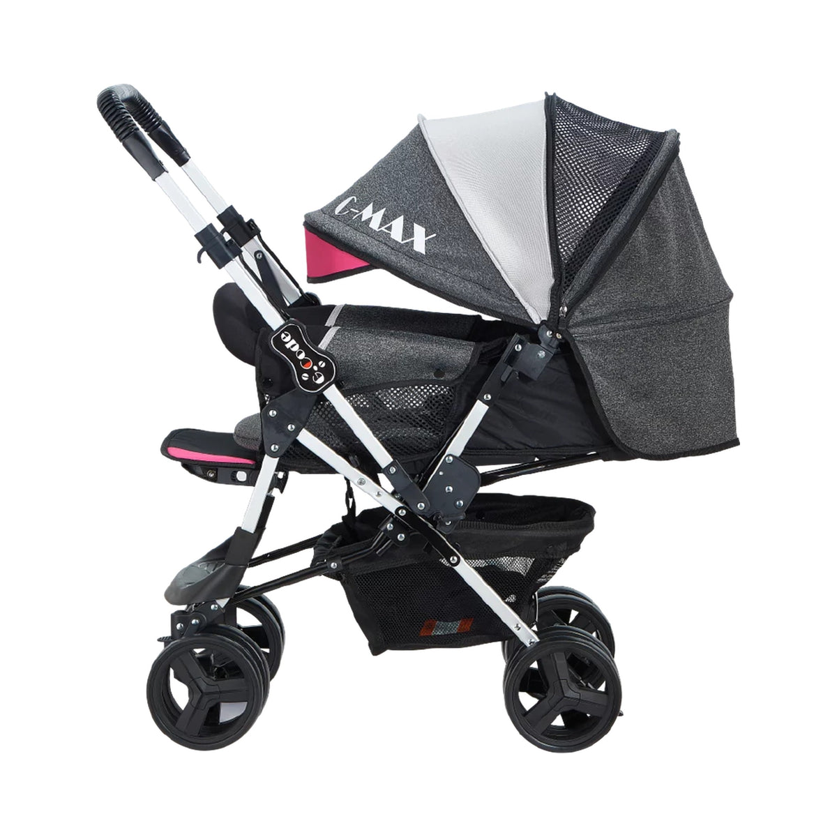 C-Max 9-Series Baby Stroller & Pram – Foldable Pushchair with Sun Canopy, Reclining Seat & Storage Basket for Newborns & Toddlers | Pink, Green, Yellow