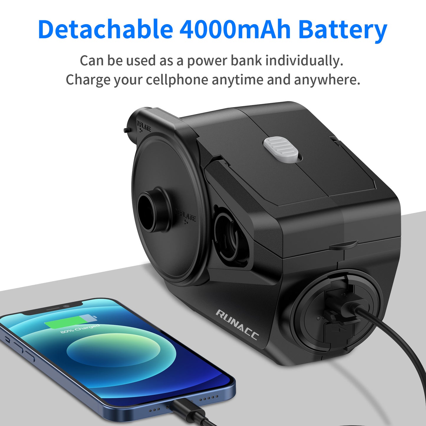 RUNACC 4000mAh Rechargeable Air Pump With Power Bank Electric Air Pump Portable Air Pump with 3 Nozzles