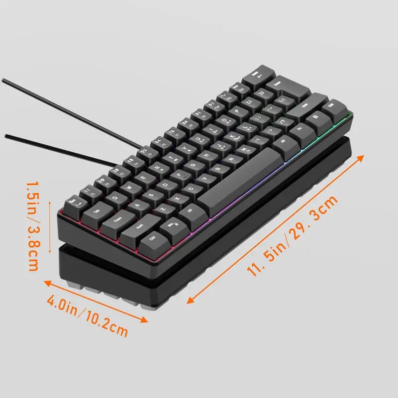 Black RGB Colorful Luminous Gaming Keyboard Mini 60% Scale 61 Keys Translucent USB Keyboard Suitable For Desktop Computer Laptop All-in-one Multiple Systems Multiple Games