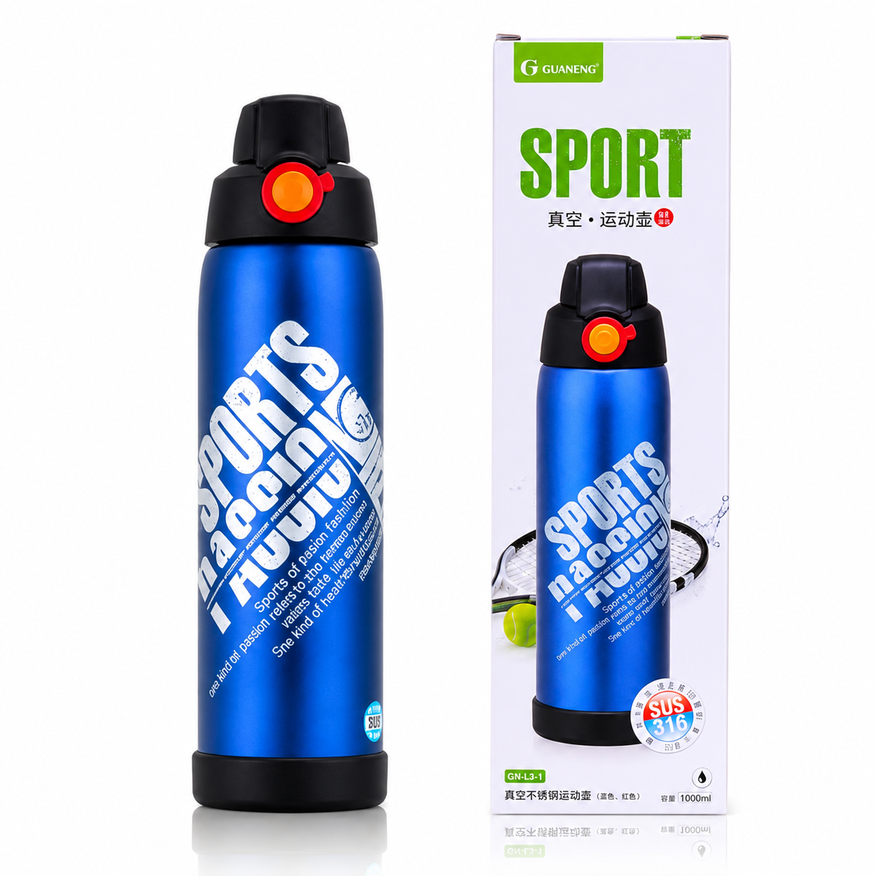 Double Wall Vacuum Insulated Stainless Steel Sports Flask BPA Free Thermos Travel Water Bottle Sipper,Hot and Cold Leak-Proof Portable Travel Tea Coffee Vacuum Thermos Cup-Blue
