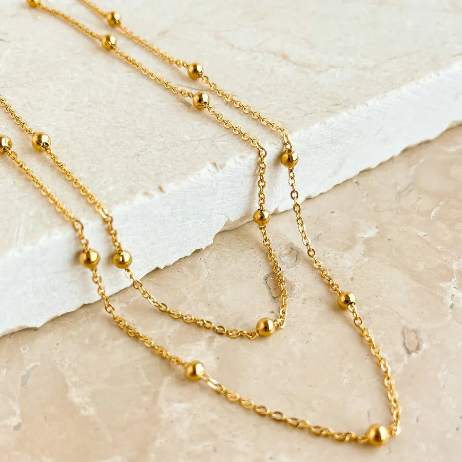 Double ball Gold necklace in stainless steel For Women/Girls