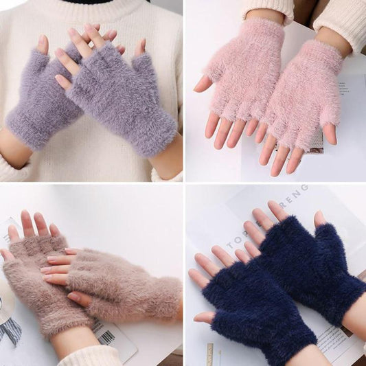 Half Finger Gloves for Girls, Plush Fingerless Gloves in Multicolor | Good Quality & Warm Material