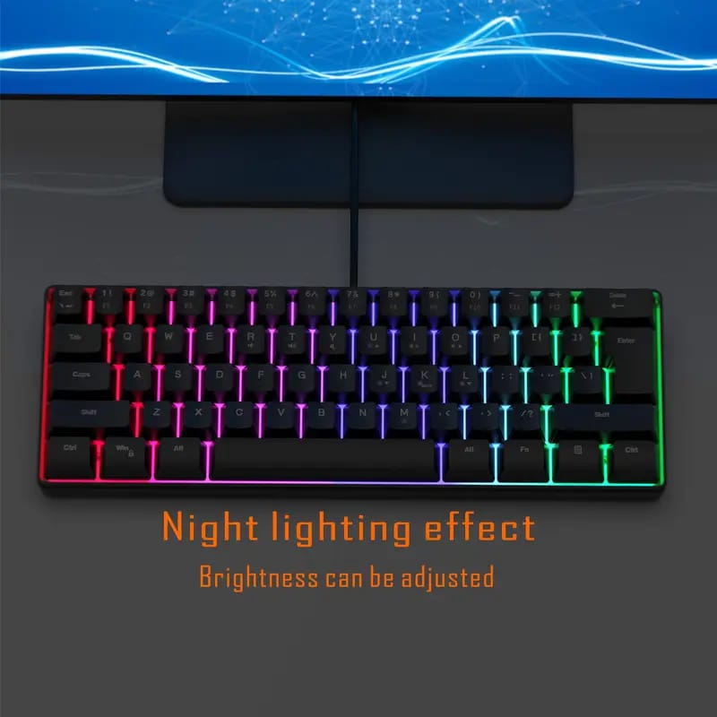 Black RGB Colorful Luminous Gaming Keyboard Mini 60% Scale 61 Keys Translucent USB Keyboard Suitable For Desktop Computer Laptop All-in-one Multiple Systems Multiple Games