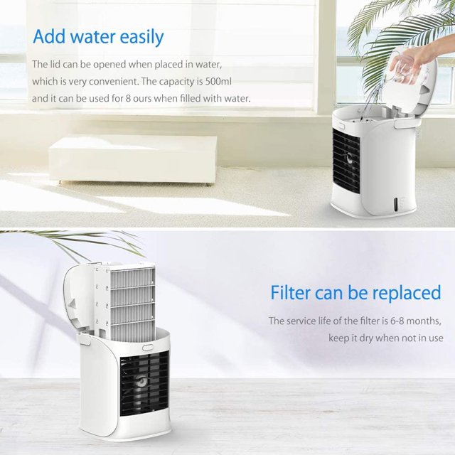 Portable Air Conditioner, (Without Box) Personal Air Cooler with 3-Speed, Evaporative air conditioner with 7 Colors Atmosphere Light, Personal Air Conditioner for Room Office and Home