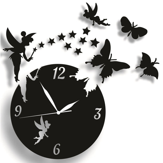 Digital 3D Laser Cut Wooden Wall Clocks, clocks for home, beautiful clock, clocks for Bedroom - Wall Clock for Living Room - Designer Wooden Fairy with Butterflies Wall Clock for Home Décor