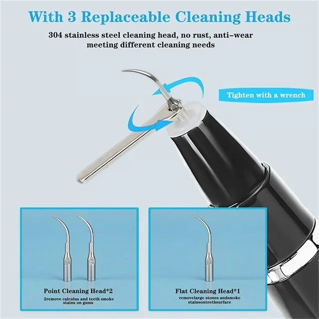 Rechargable Plaque Remover for Teeth Ultrasonic Dental Calculus Remover Teeth Cleaning Kit with LED Light, 5 Adjustable Modes, 3 Replaceable Clean Heads