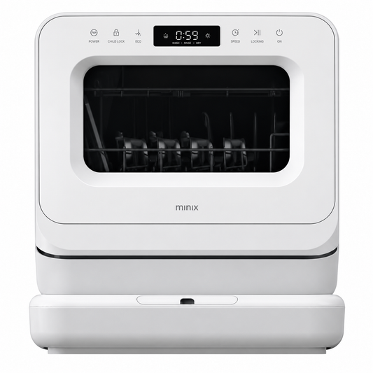 Minix Mini Dishwasher PRO – No Installation & No Drilling, Compact Automatic Dishwashing Machine with Built-In Water Tank, Multiple Wash, High-Temperature Cleaning, Drying Function, for Small Kitchens,