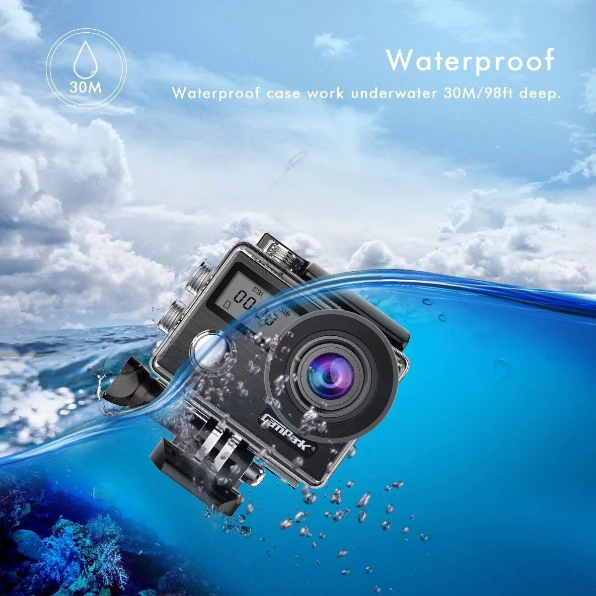 Camark X20C Action Camera Native 4K Ultra HD 20MP with EIS Stabilization Touch Screen, Digital Remote Control Waterproof Camera 40M 2 Batteries and Professional Accessories, Black