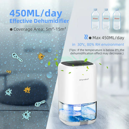 KLOUDIC Dehumidifier Portable and Ultra Quiet with Automatic Defrosting for Home 1000ML(2200 Cubic Feet)