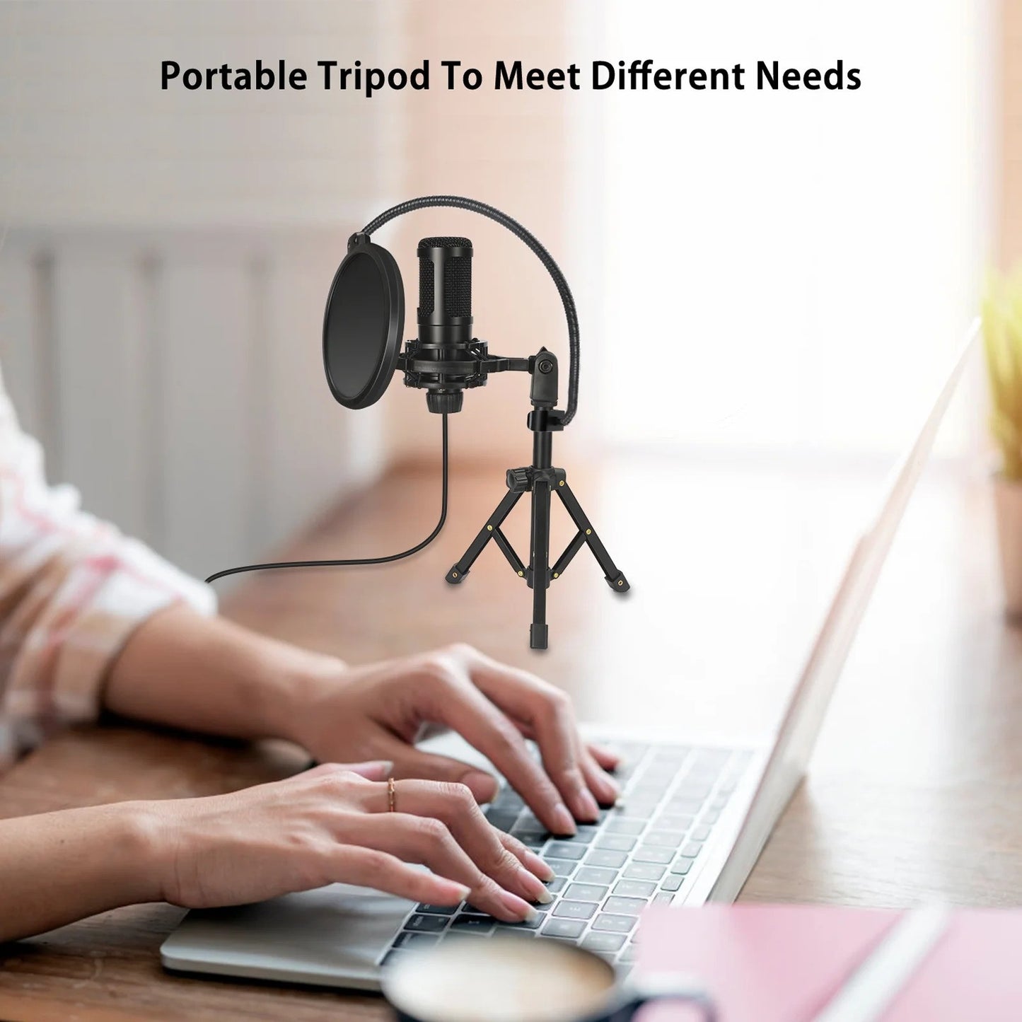 Jelly Comb USB Microphone Kit, 192KHZ24Bit Professional PC Condenser Mic with Sturdy Boom Arm and Pop Filter for Recording, Gaming, YouTube - Plug & Play
