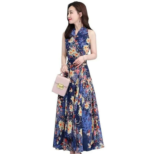 Floral Halter Neckline Sleeveless Maxi X-line Dress