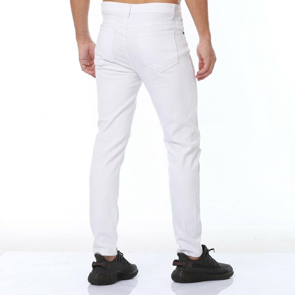 Amiri Pants Men Ripped Frayed Skinny Jeans Extra soft cotton stretch denim for a flexible feel (Color : White, Size : 38)
