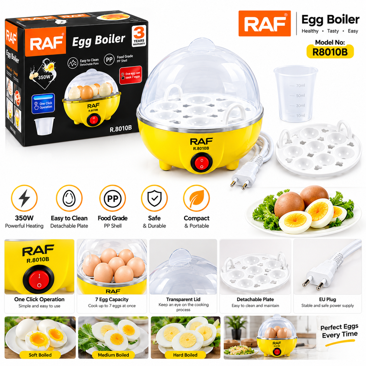 RAF egg boiler Household 350W Automatic Rapid Time Adjustable Electric Egg Boiler cook 7 eggs