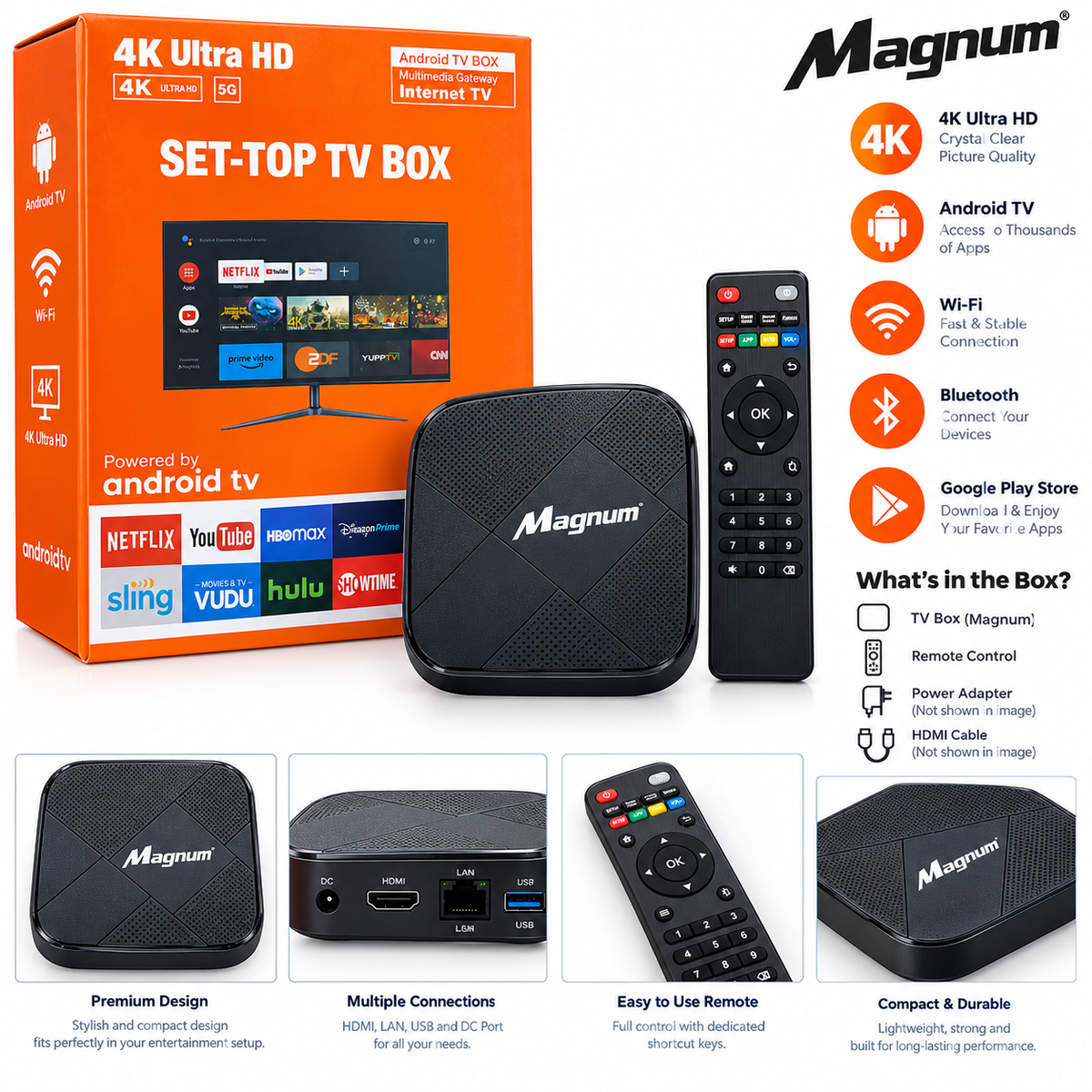 Mygair TV 4K Ultra HD Android TV Box 8GB RAM 128GB ROM with Remote – Wi-Fi, Bluetooth & Google Play