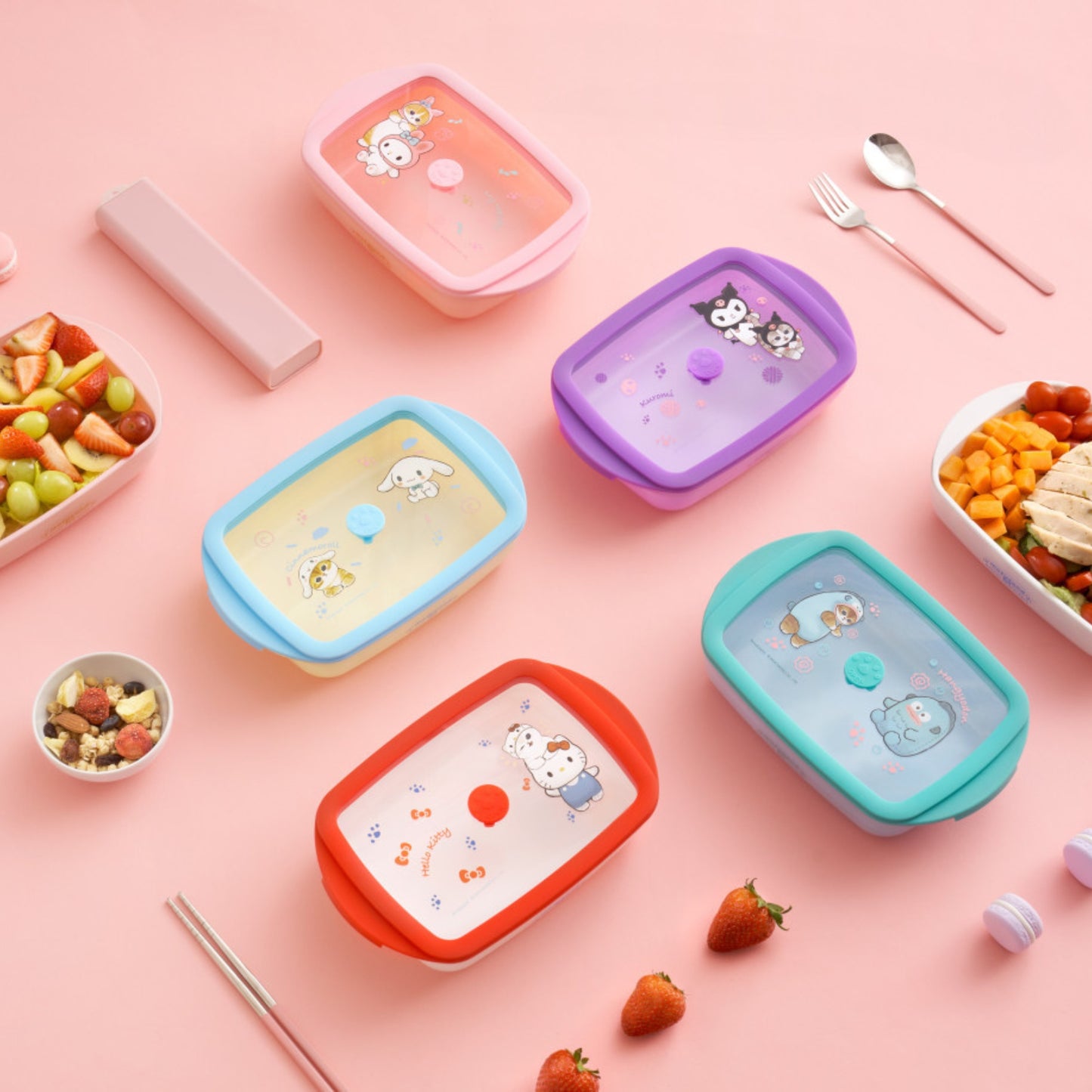 Hello kitty air tight food container 800ml capacity borosilicate glass 0° to 180° temperature tolerance Food grade material microwave and oven safe