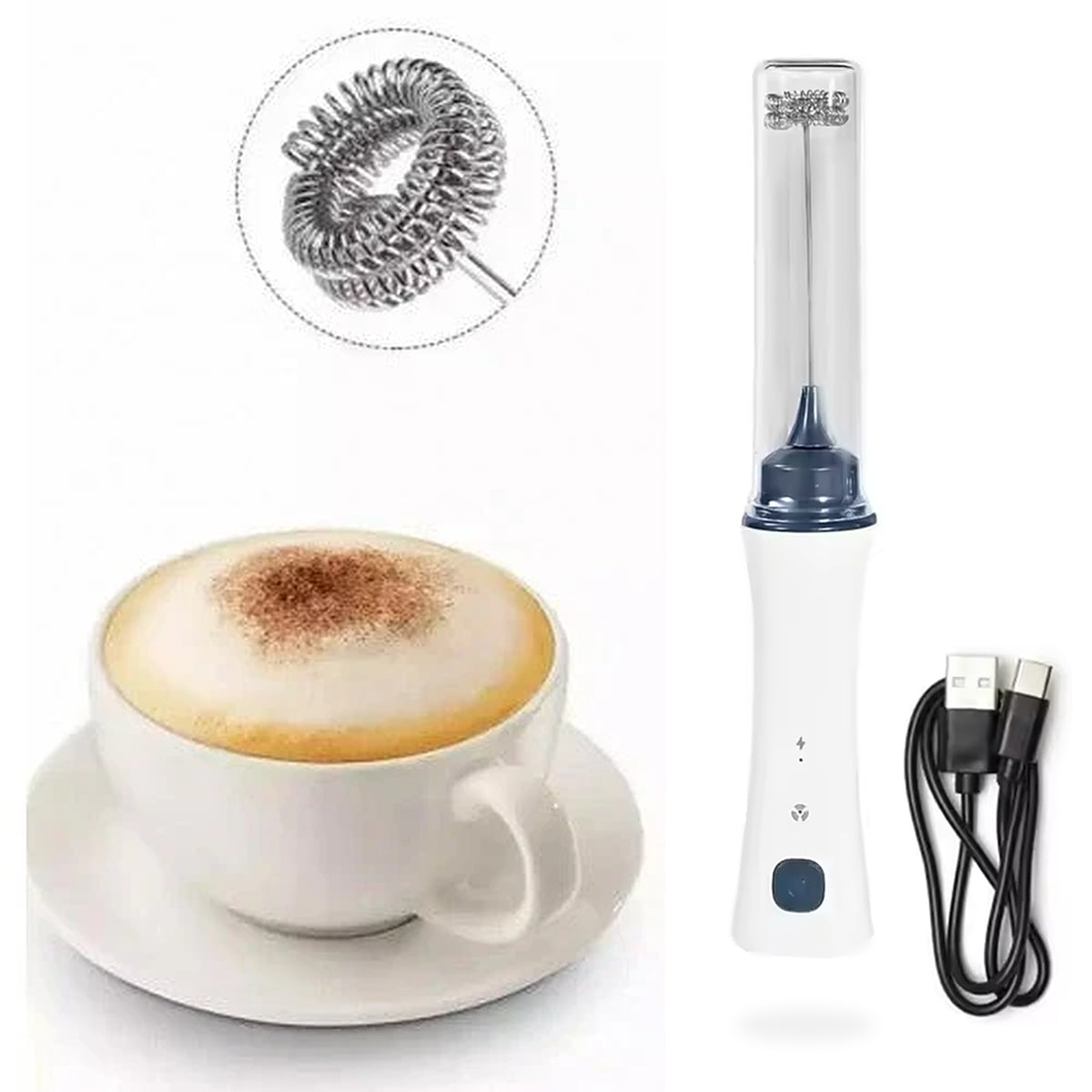 New 2026 Rechargeable Hevey Duty Coffee Beater Handheld Electric Coffee Mixer Frother Automatic Milk Beverage Foamer Cream Whisk Cooking Stirrer Egg Beater With Cover Stainless with Charging Cable Type-c