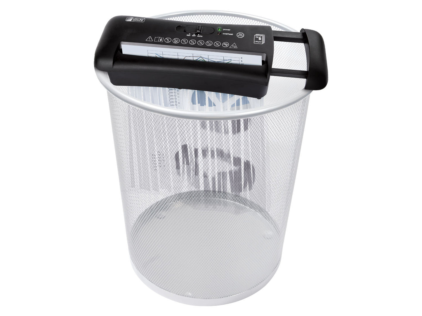 UNITED OFFICE Automatic shredder for documents or paper A4 up to 6 sheets at a time.